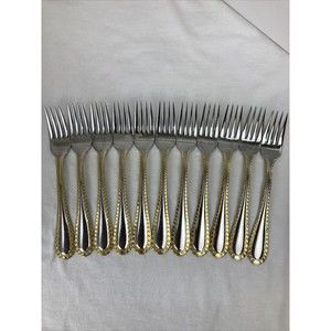 11 Retroneu GOLD ACCENT Chain 7” 18/8 Korea Stainless Dessert￼ Fork Good Quality